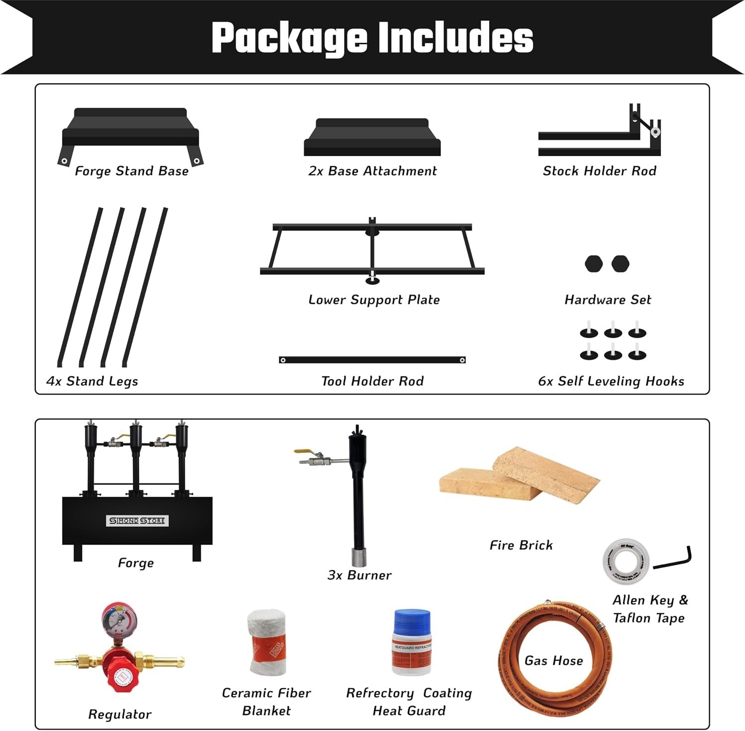 3 Burner Forge with Propane Forge Stand 24" X 12" Heavy-Duty Blacksmith Forge