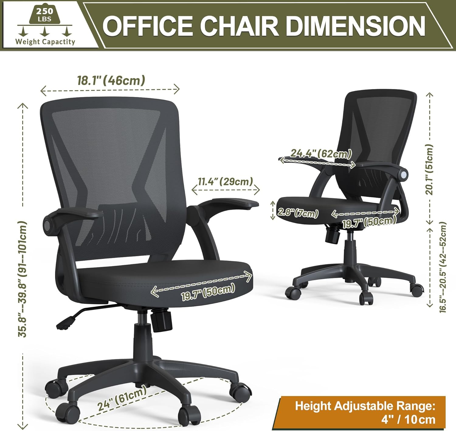 Ergonomic Swivel Mid Back Mesh Office Desk Chair with Flip up Arms Height Adjust