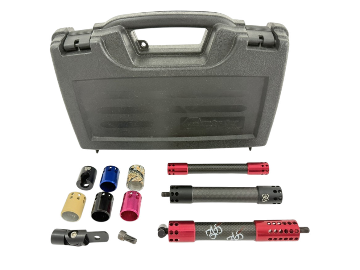 365 Archery 12 piece lot Carbon Fiber Bow Stabilizers & Weights Set & Plano Case