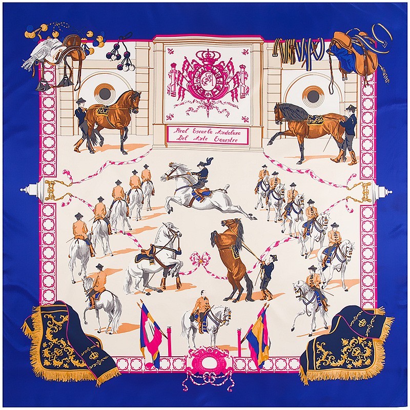 French court-style tassel horse-patterned decorative large square scarf #101