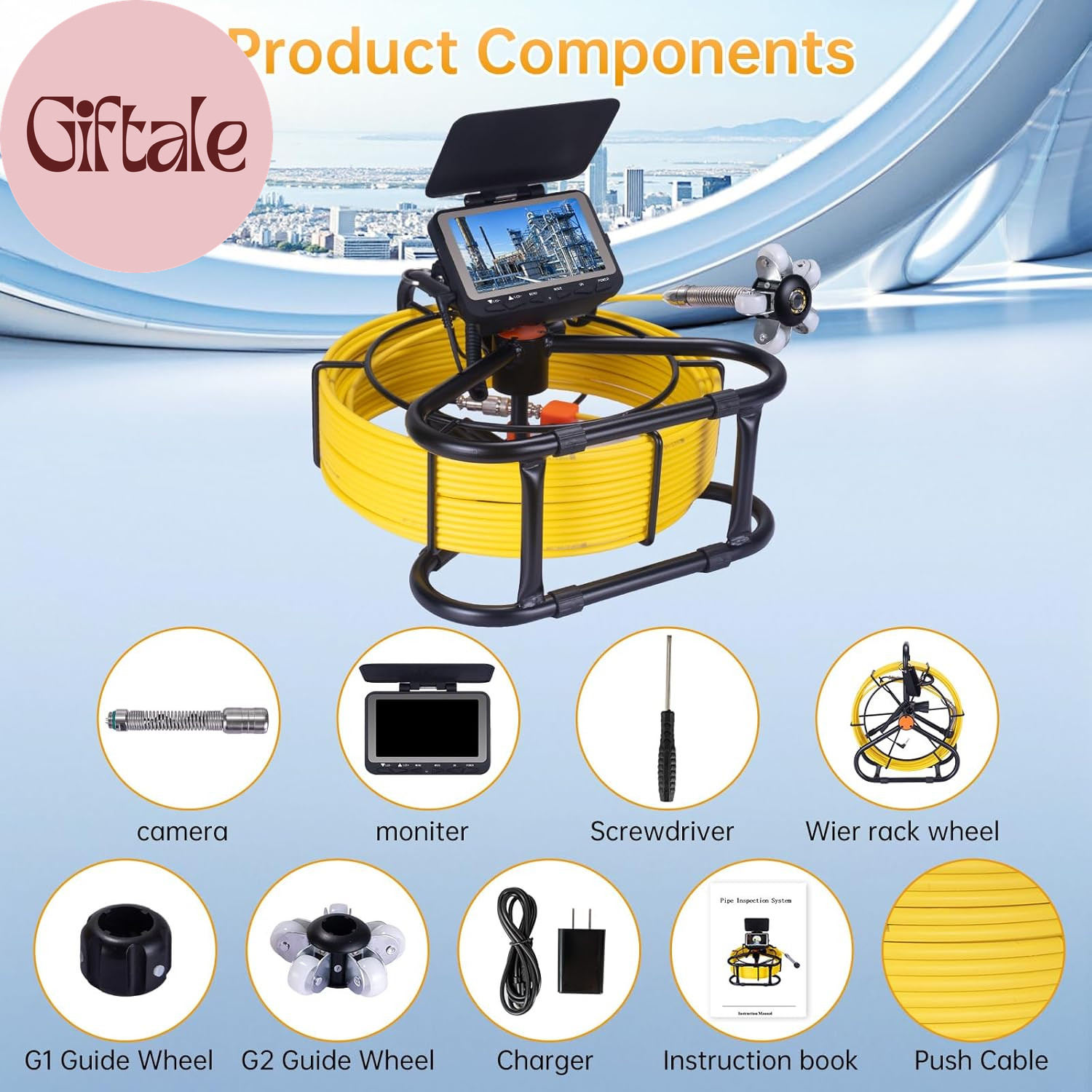 Sewer Camera 66Ft,Drain Pipe Camera HD 4.3In Screen DVR 17MM Plumbing Snake Bore
