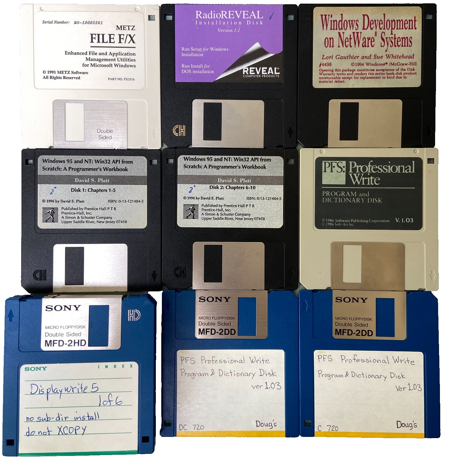 Software Lot 3.5” RadioReveal Netware PFS Write Metz File F/X Display Write API