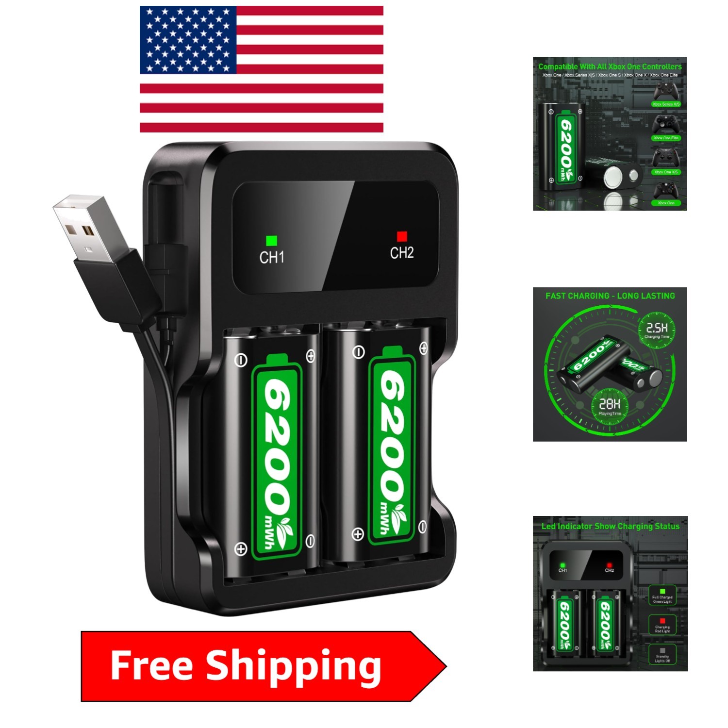 Dual 6200mWh Rechargeable Battery Set for Xbox Series X|S with Safety Protection