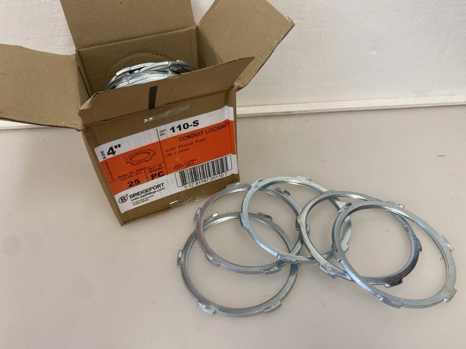 Bridgeport Fittings 110-S, Conduit Locknut, 4In Ul Conduit Locknut, 25 PC