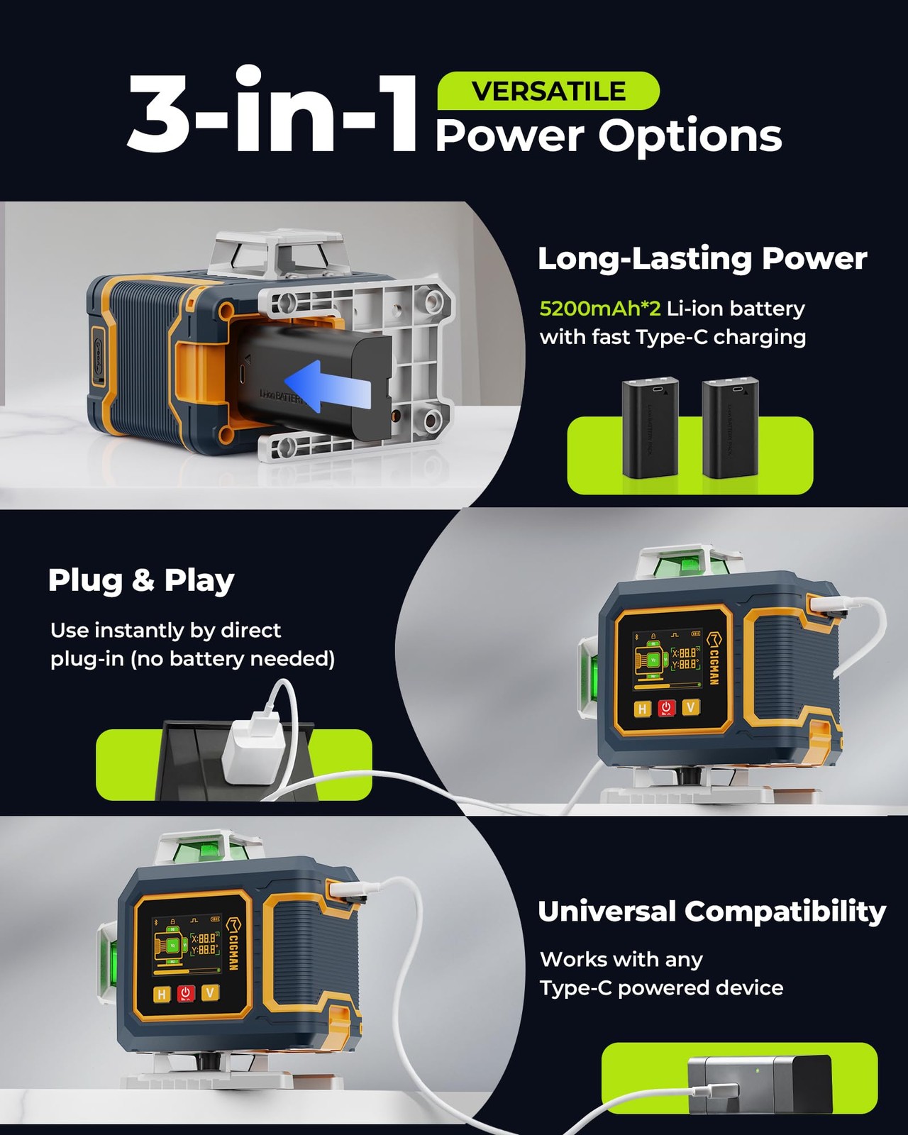 16 Lines Green Laser Level 4×360° Self Leveling, Side LCD, Bluetooth App Remo...