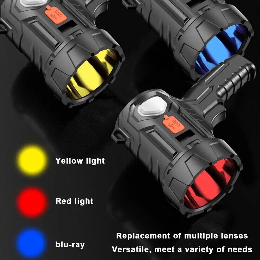 Solar/USB Rechargeable LED Spotlight Flashlight Searchlight 30000000LM Bright US