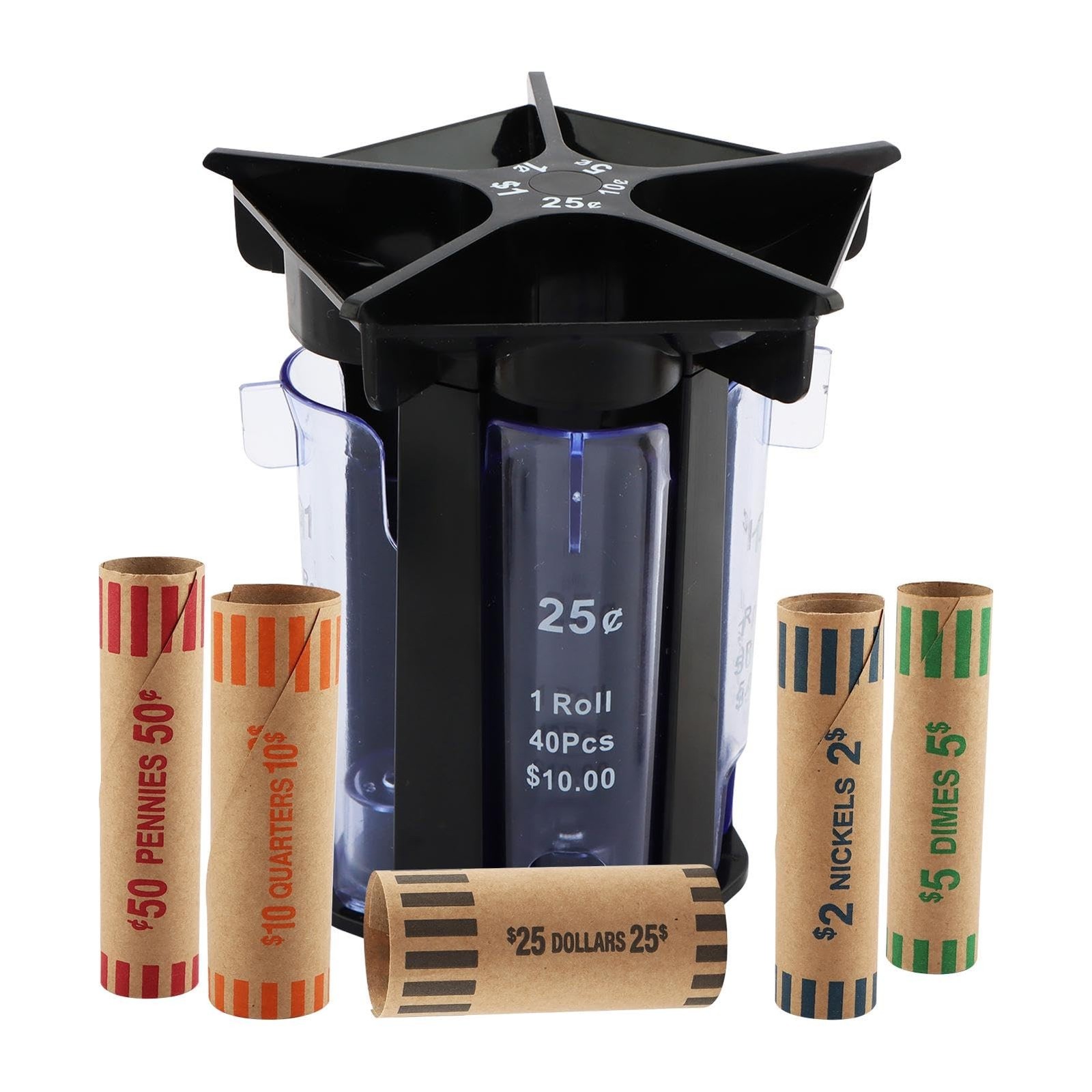 Coin Counter Coin Sorter Tube, 5-in-1 Change Sorter Coin Organizer with Coin ...