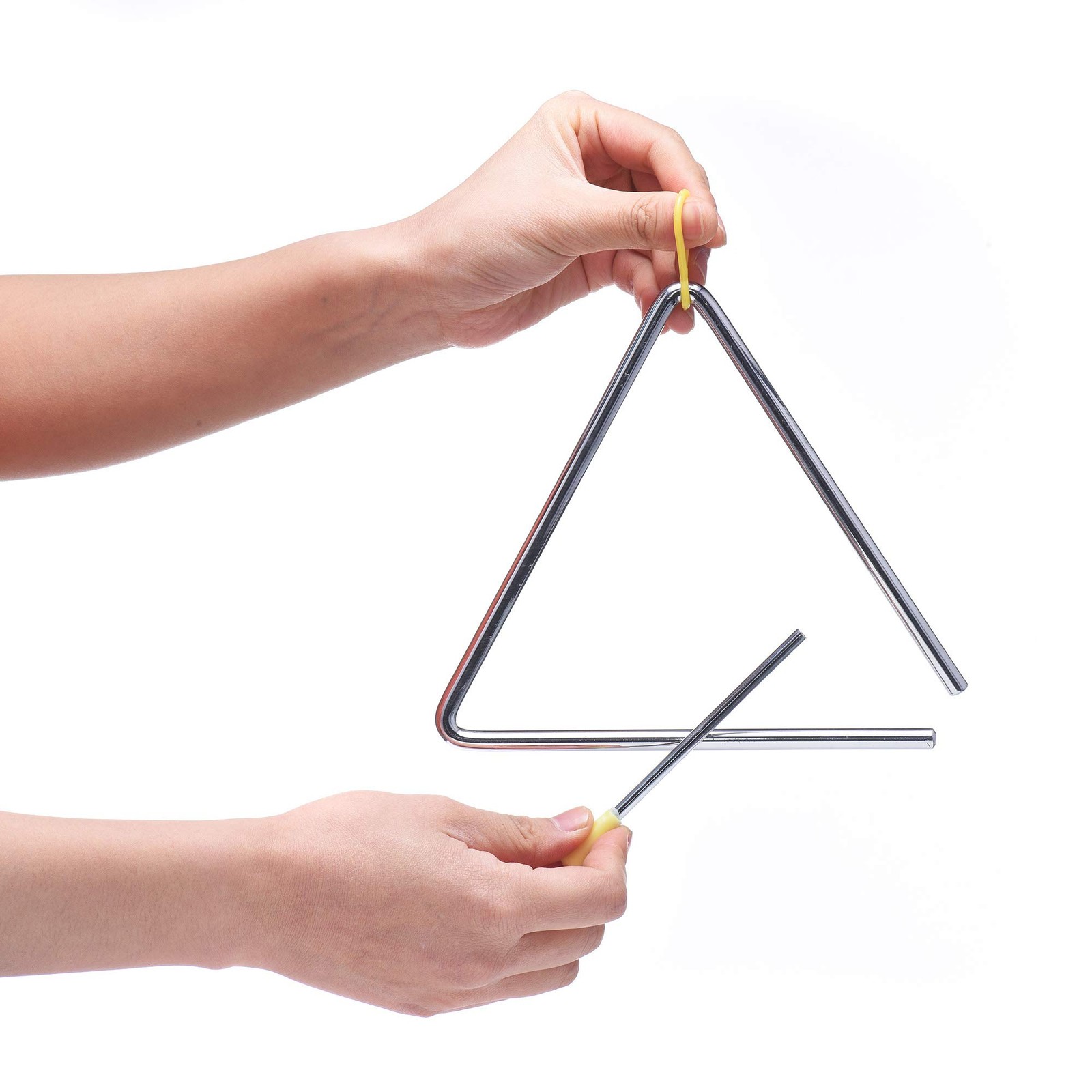 7 Inch Musical Steel Triangle Percussion Instrument With 7 Inch, Yellow