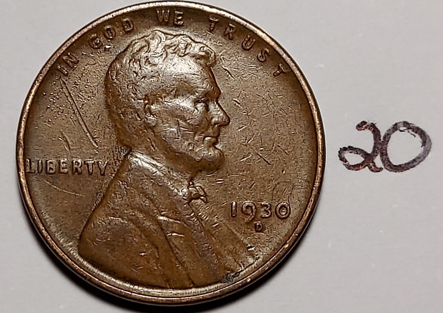 1930-D Lincoln Wheat Cent  VERY FINE  #20