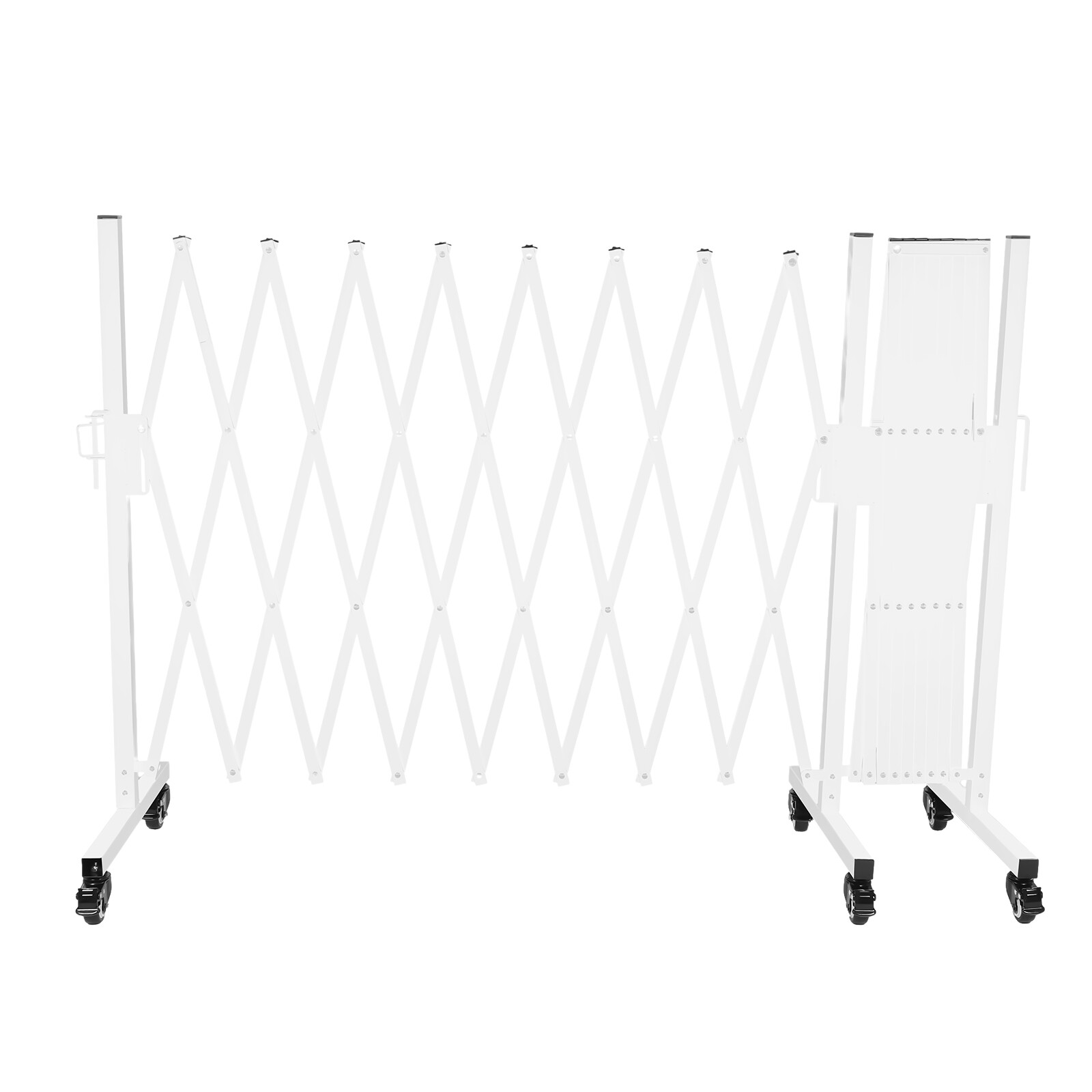 Mobile Expandable Folding Gate White Diamond 540×45×102cm Lockable Wheels