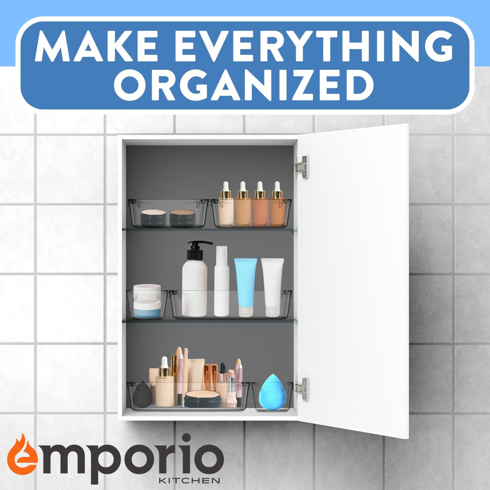 Emporio 37PC Clear Drawer Organizer Set Stackable StorageTray for Kitchen Office
