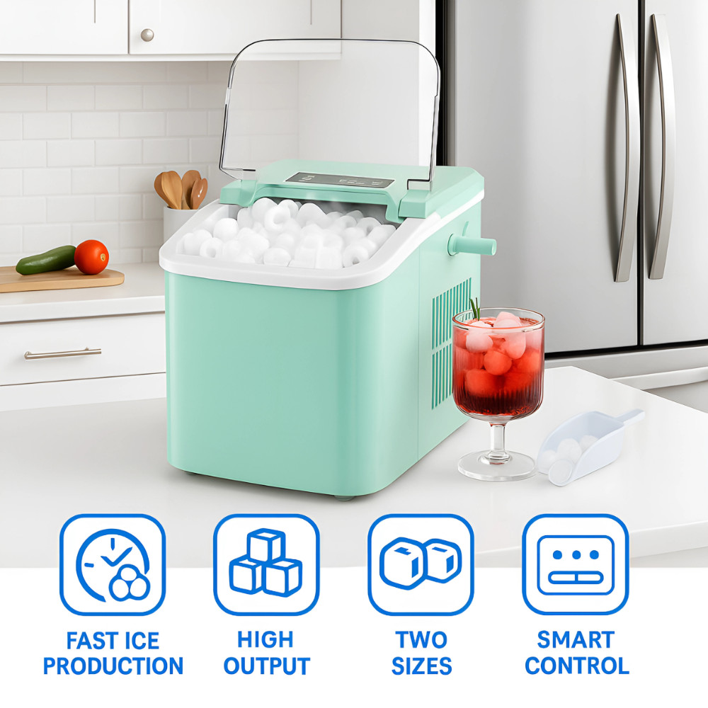Sweetcrispy Countertop Ice Maker Machine 26.5lbs/24H 9 Cubes in 6 Mins Green