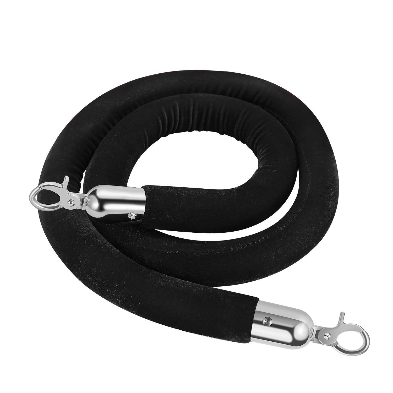 Velvet Stanchion Rope (5FT, 1 Pack) 1.5" Thick Black Cord for Crowd Control