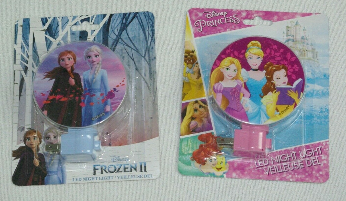 LOT 2 LED NIGHT LIGHTS FROZEN 2 & DISNEY PRINCESS CHILDREN YOUTH GIRLS