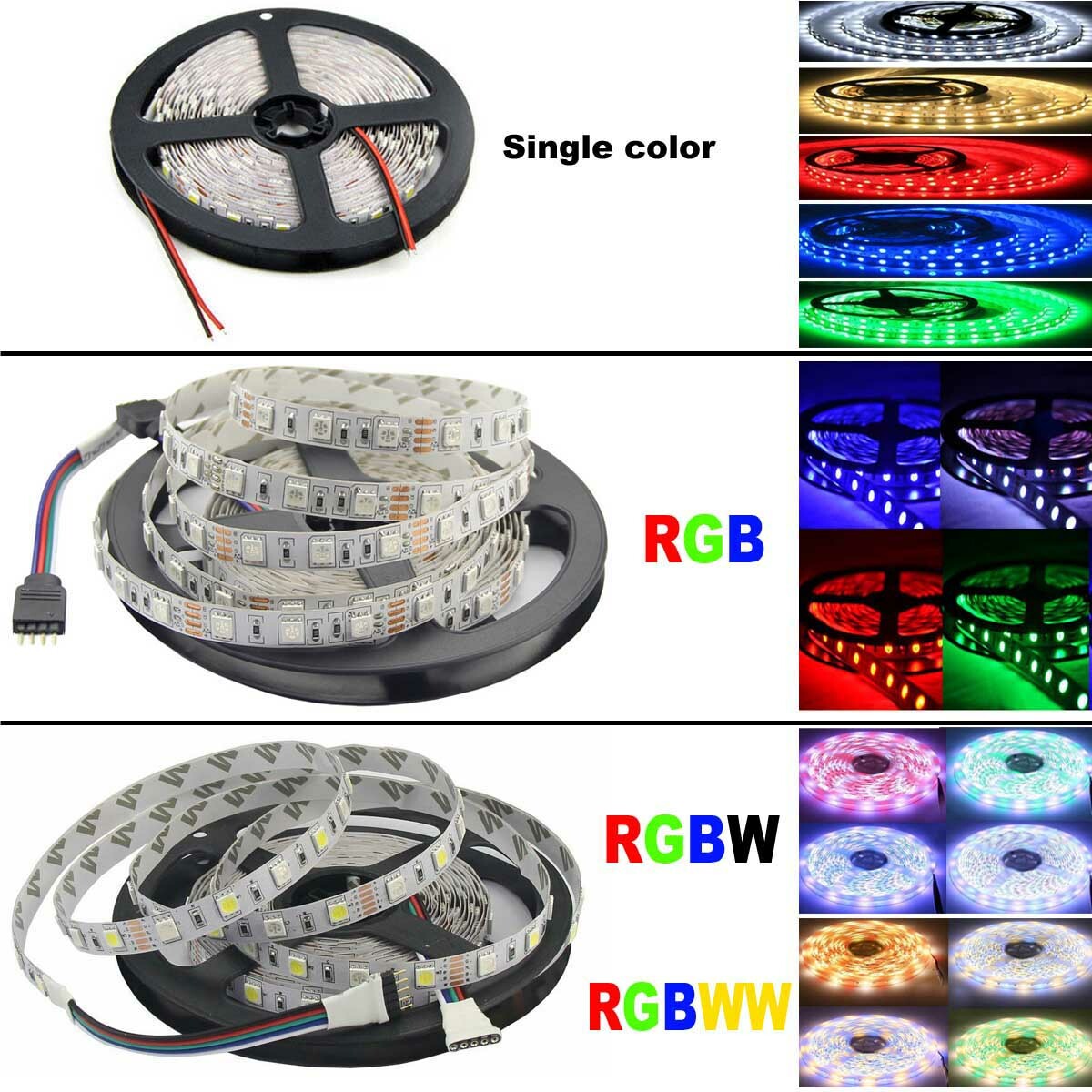 DC12V LED Strip 5M SMD 5050 RGB Waterproof 300LED RGBW RGBWW LED Strips Lights