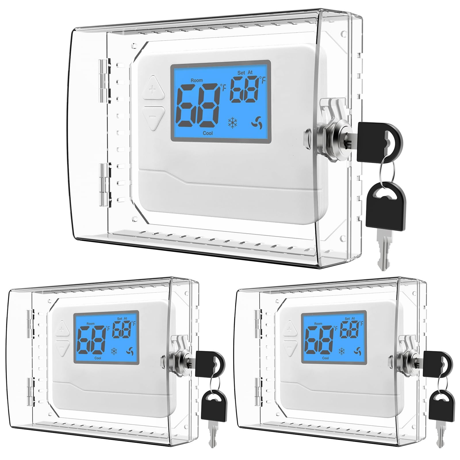 3 PCS Universal Clear Thermostat Lock Box with Key, Compatible Transparent