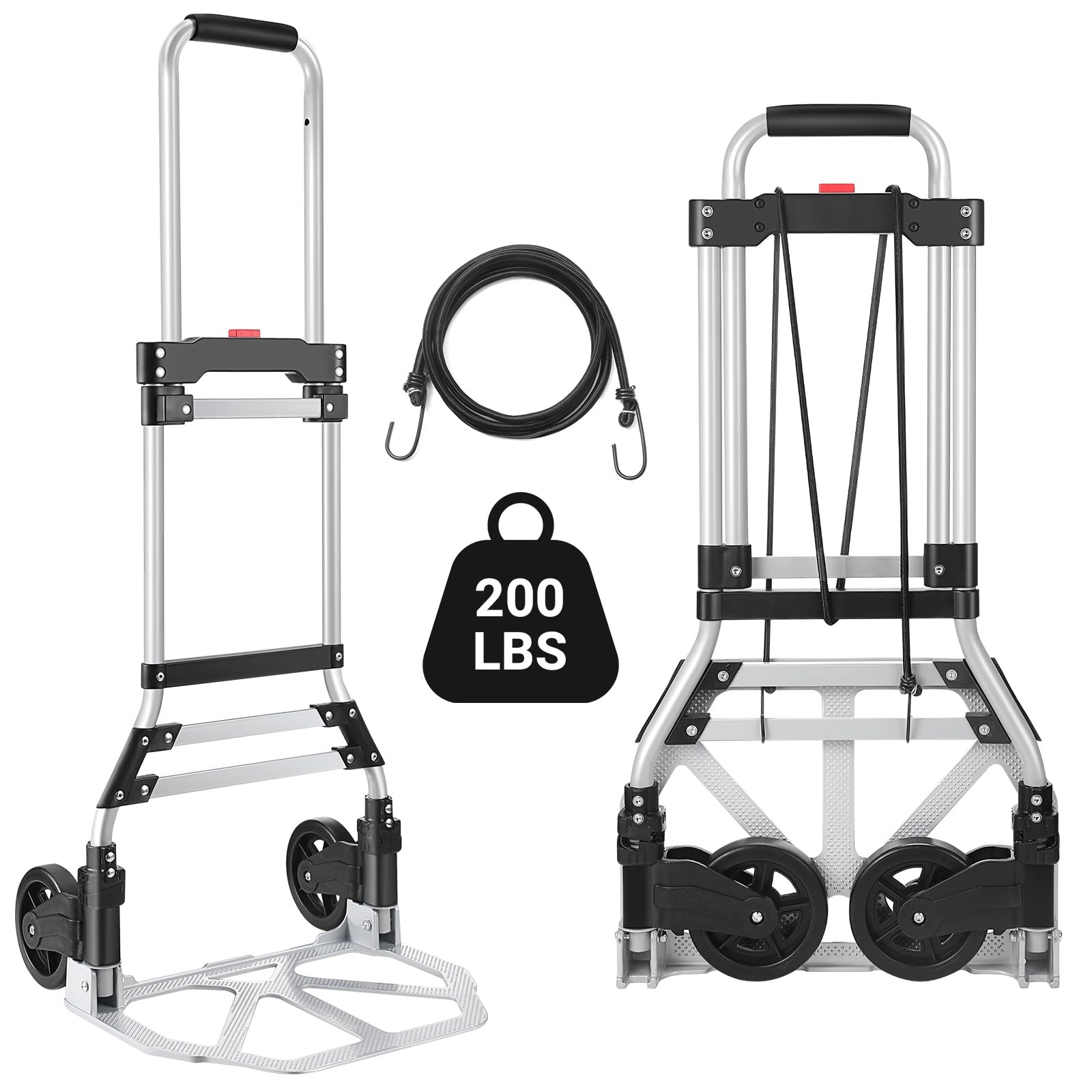 Black Folding Hand Truck Aluminum Portable Dolly Cart 200 LBS Load Capacity