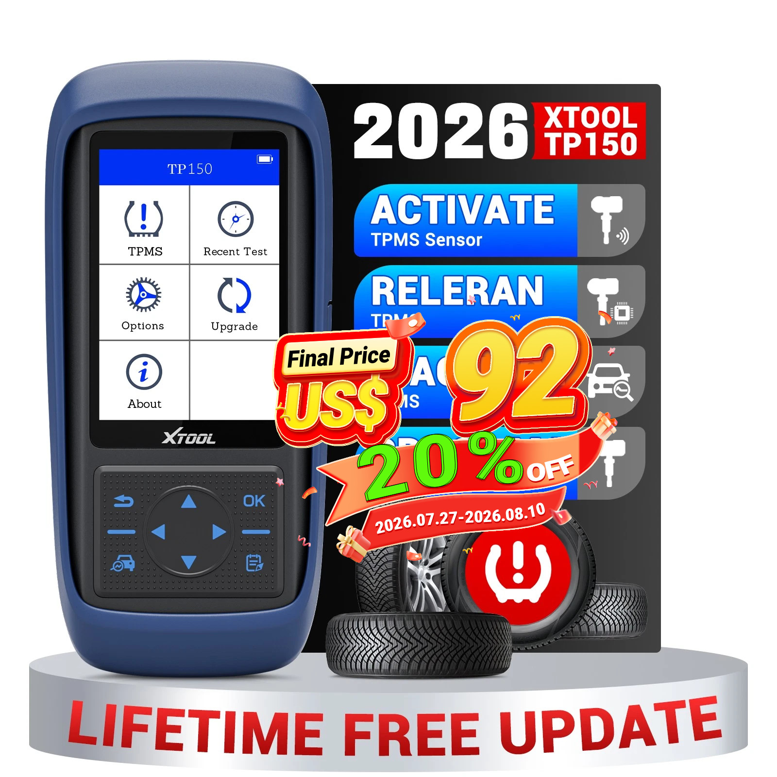 2026 XTOOL TP150 WIFI TPMS Relearn Tool TPMS Sensors Activate/Reset/Programming