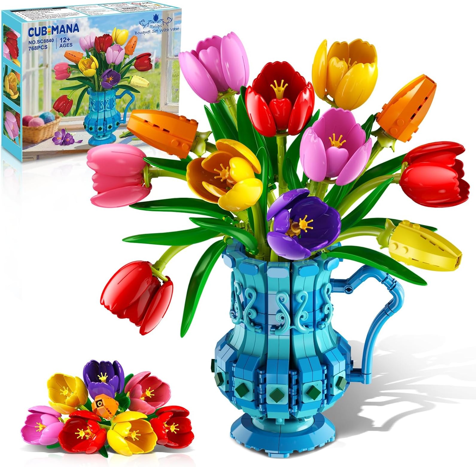 CUBIMANA Flowers Bonsai Tulip Building Set with Vase for Adults Women 12+ | A...