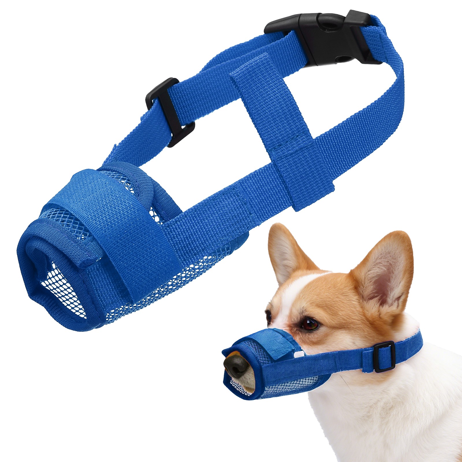 Dog Muzzle Soft Mesh Muzzle Mouth Guard Cover Blue M