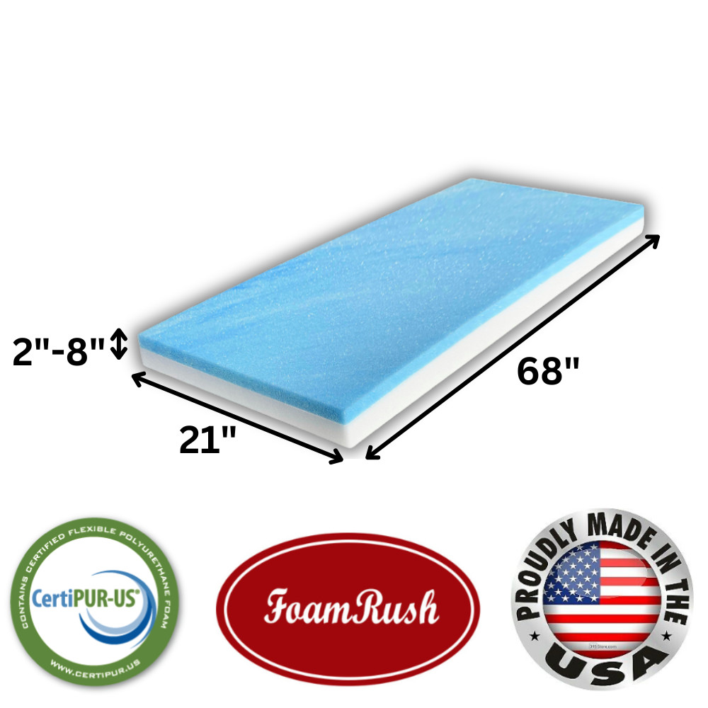 FoamRush 21" x 68" Cool Gel Memory Foam Seat Cushion Replacement Medium Firm USA
