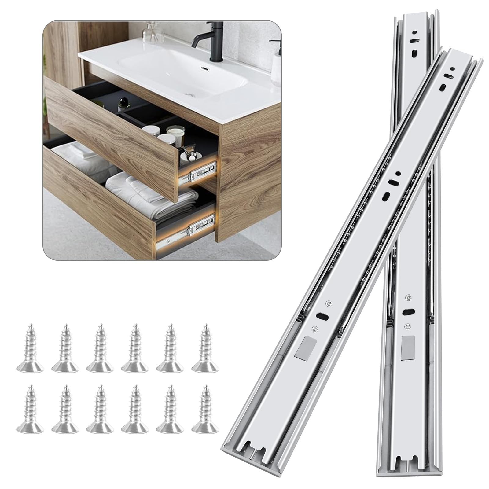 20 inch Soft Close Drawer Slides 4 Pairs Bearing Full Extension Cabinet Drawe...