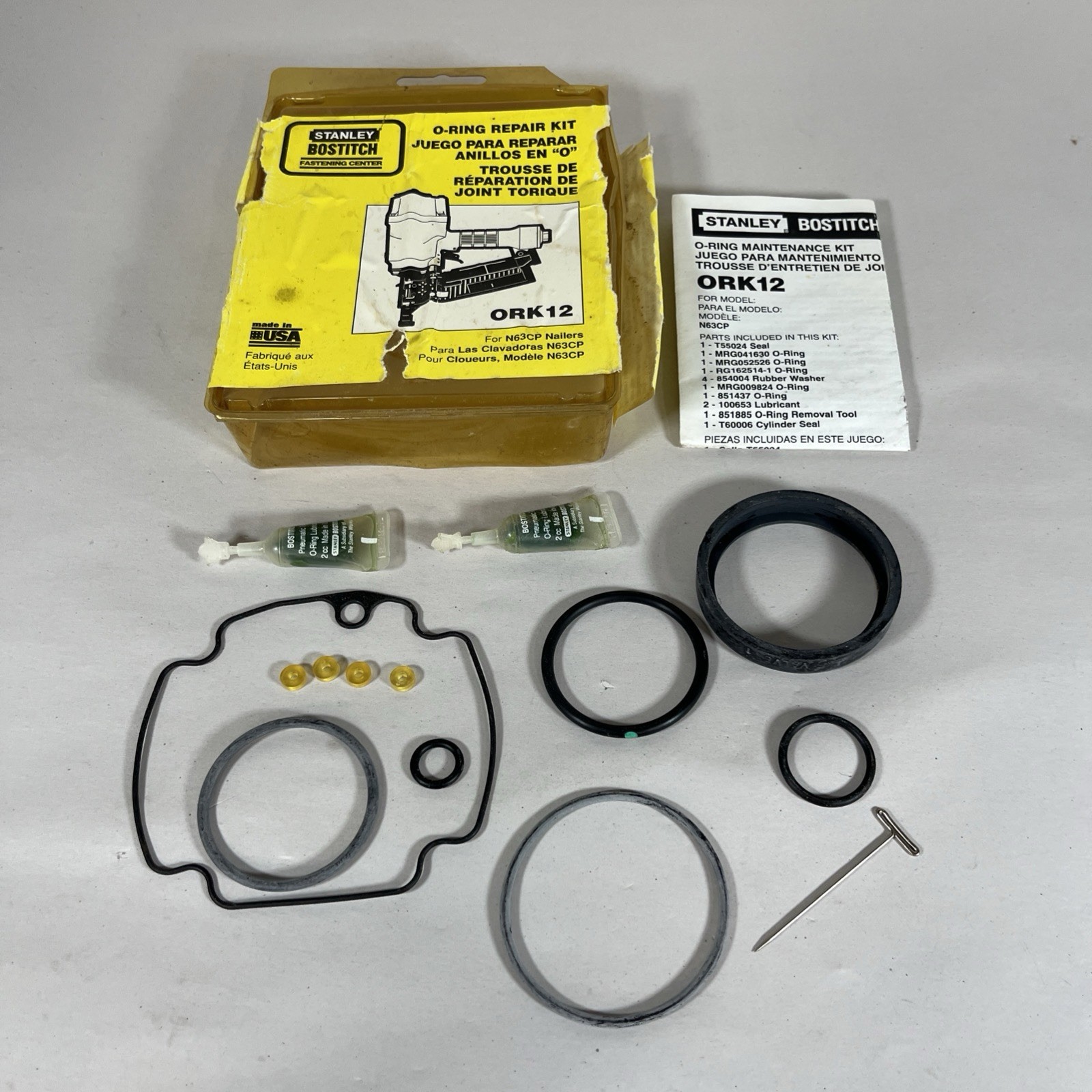 Stanley Bostitch O-Ring Repair Kit Model No. ORK12 for N63CP Air Nailers - NOS