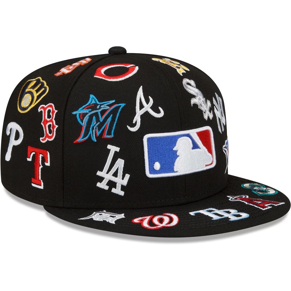New Era 59Fifty Black MLB Allover Team Logos Grey Under Visor - NWT - 7