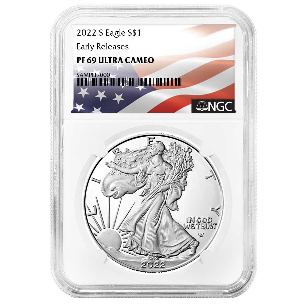 2022-S Proof $1 American Silver Eagle NGC PF69UC ER Flag Label