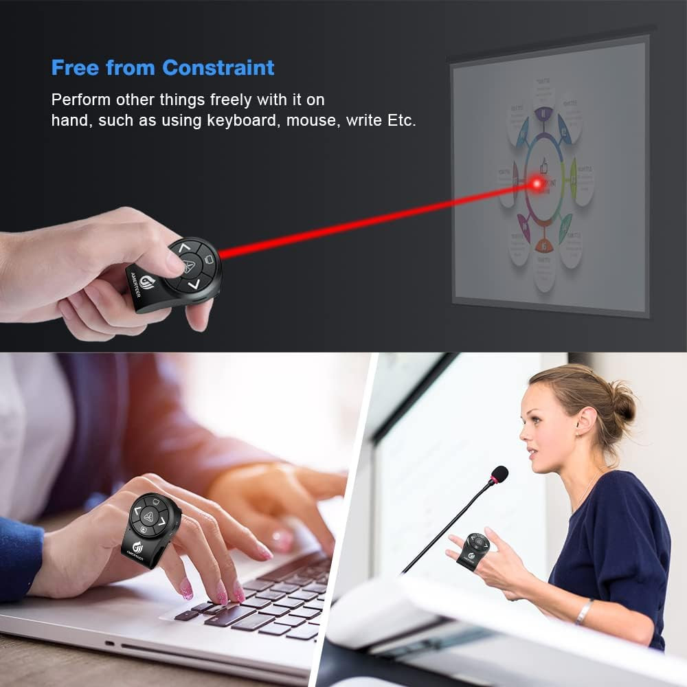 Wireless Presentation Clicker for Powerpoint Presentations, RF 2.4Ghz Finger Rin