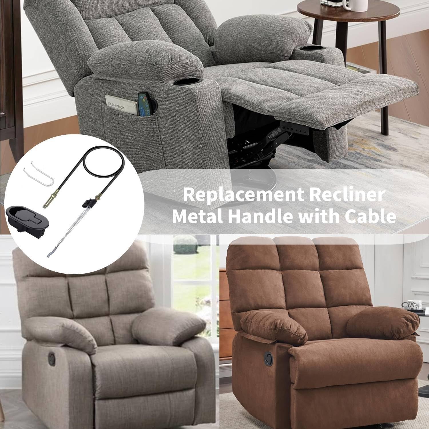 Recliner Handle Replacement Parts Cable Pull Metal Couch Latch Adjustable 4.7...
