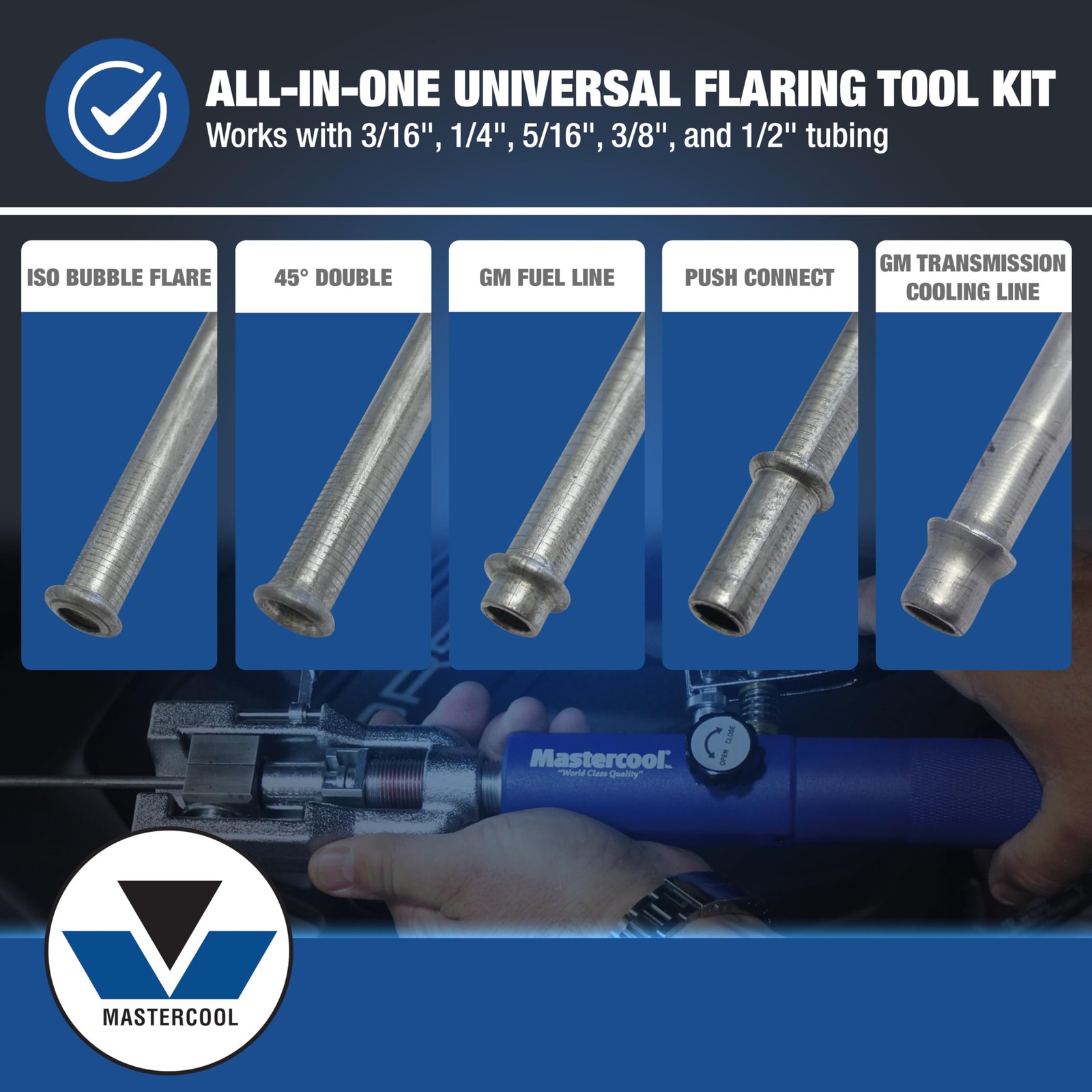 Mastercool 72485-PRC Universal Hydraulic Flaring Tool – 45° Silver/Blue