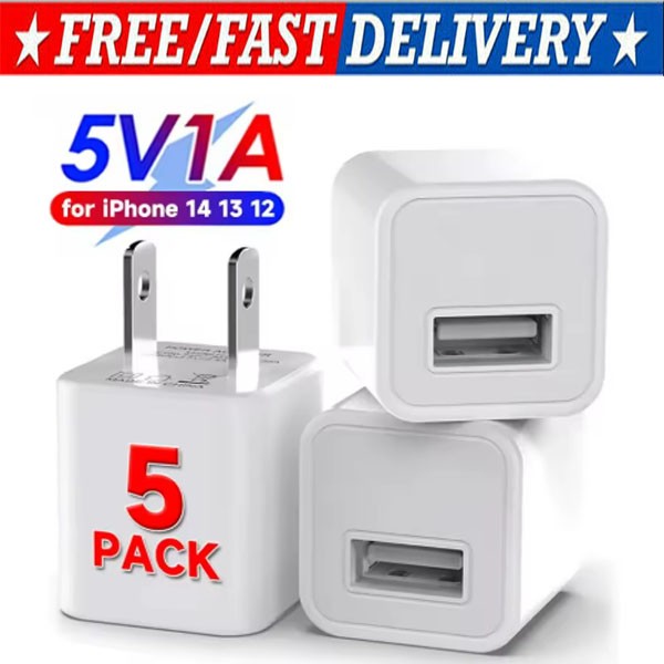 5x White 1A USB Power Adapter AC Home Wall Charger US Plug FOR iPhone 5 6 7 8 X