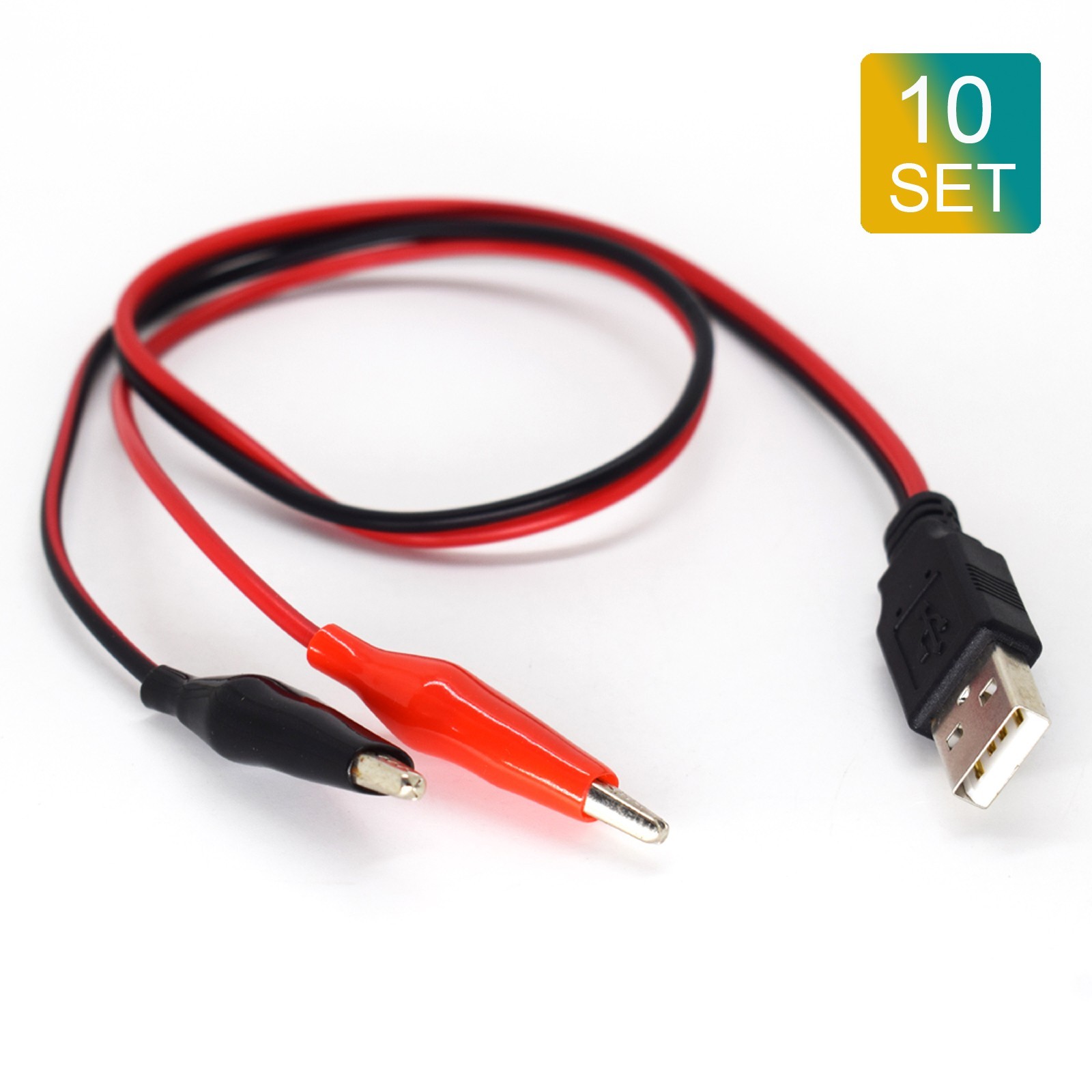 10pcs 0.5M/50cm USB 2.0 Male To Dual Alligator Clip Test Cable Lead R+B