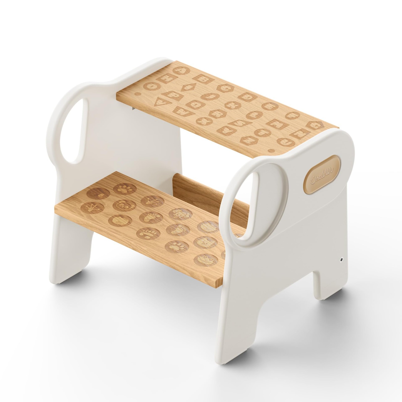 Wooden Two Step Stool for Kids & Toddlers, Pine Wood, Holds 200 lbs, Wide Non...