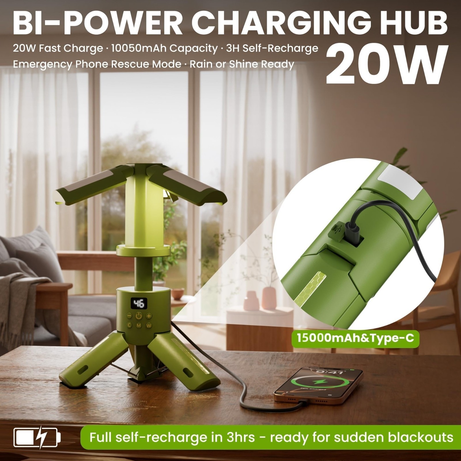 Rechargeable Telescoping Stand LED Camping Lantern 15000mAh SOS & RGB Modes