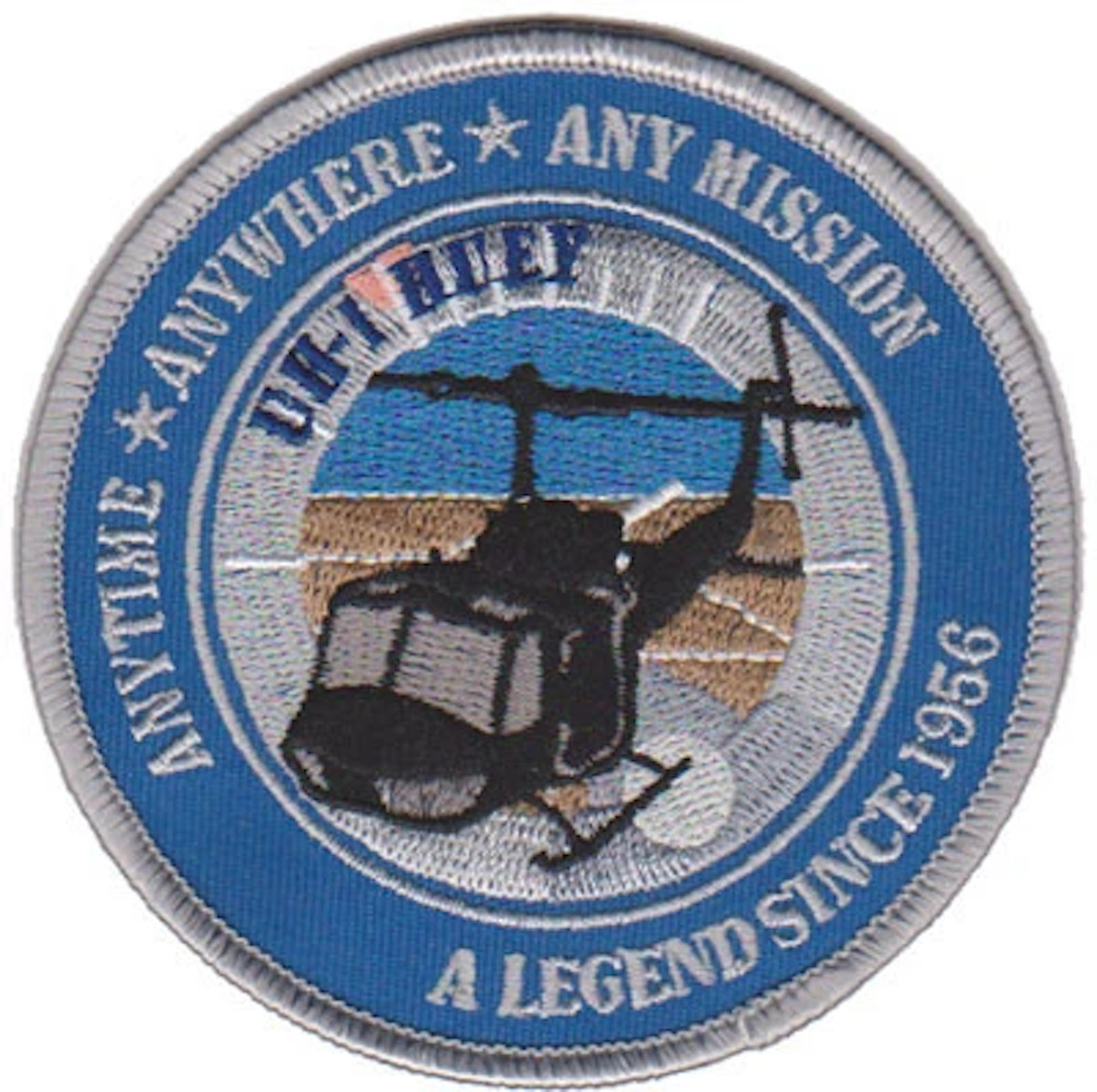 4.5" UH-1 HUEY LEGEND SINCE 1956 ANYTIME ANYWHERE HELICOPTER HOOK & LOOP PATCH
