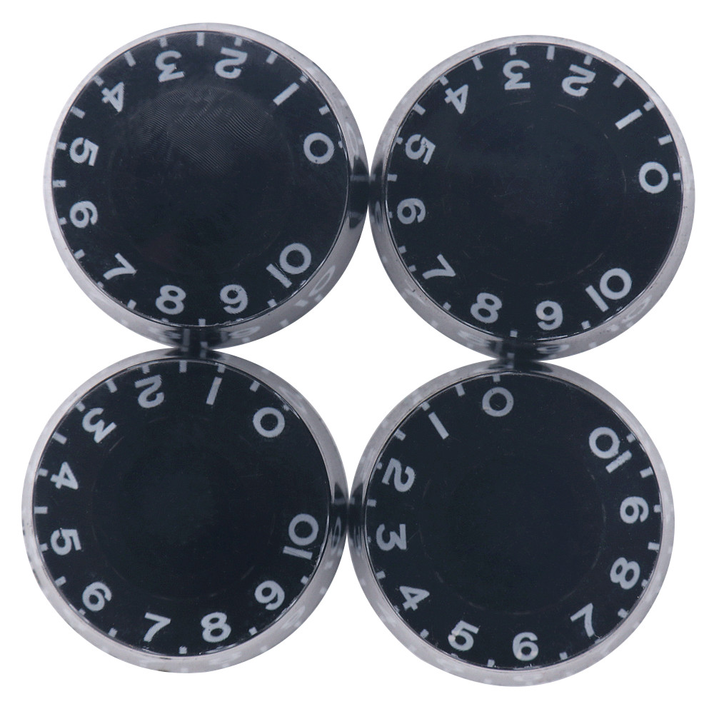 4pcs Acrylic Guitar Knobs Volume Tone Speed Control Knobs Black with White words