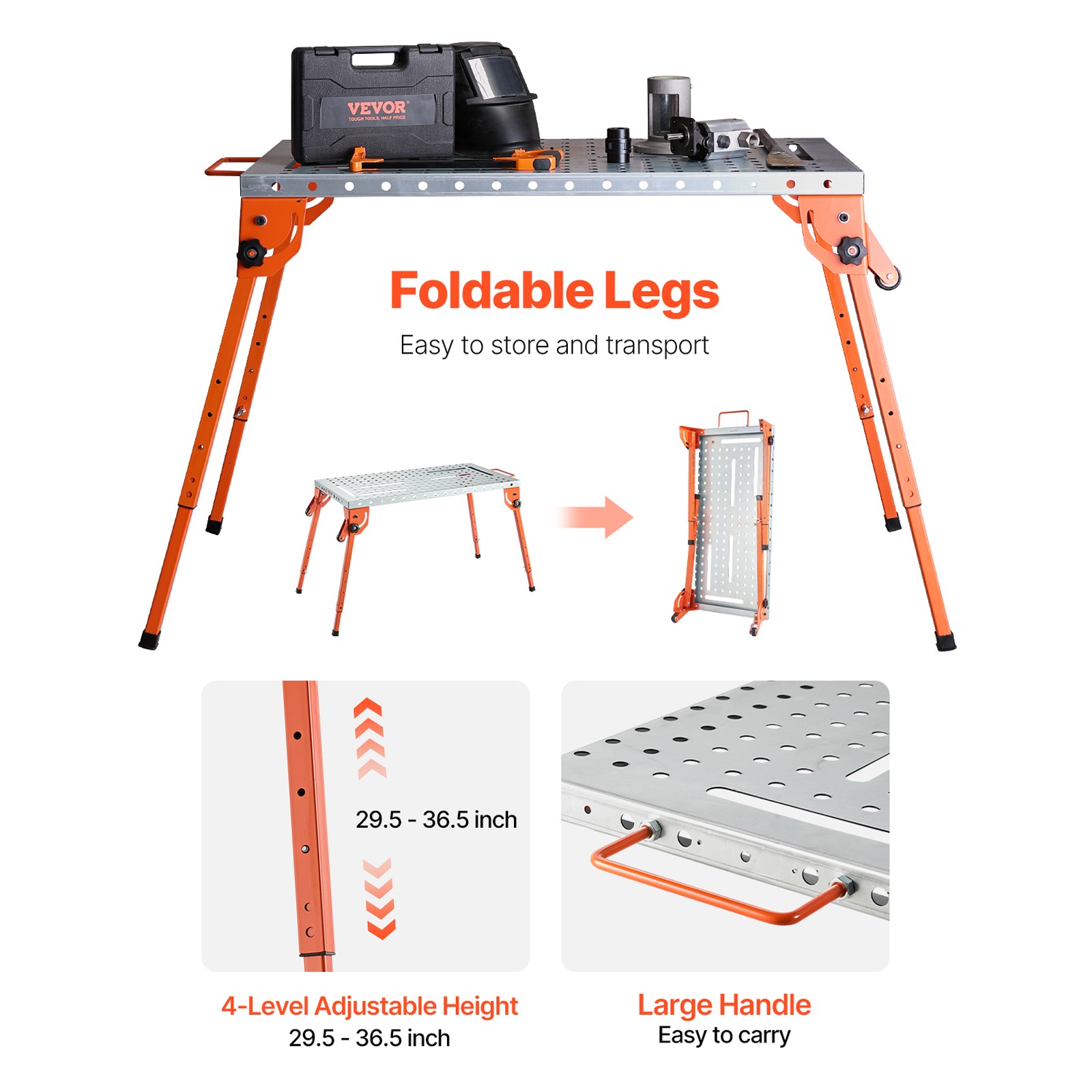 Welding Table 44" x 21" 500LB Folding Workbench Adjustable Height