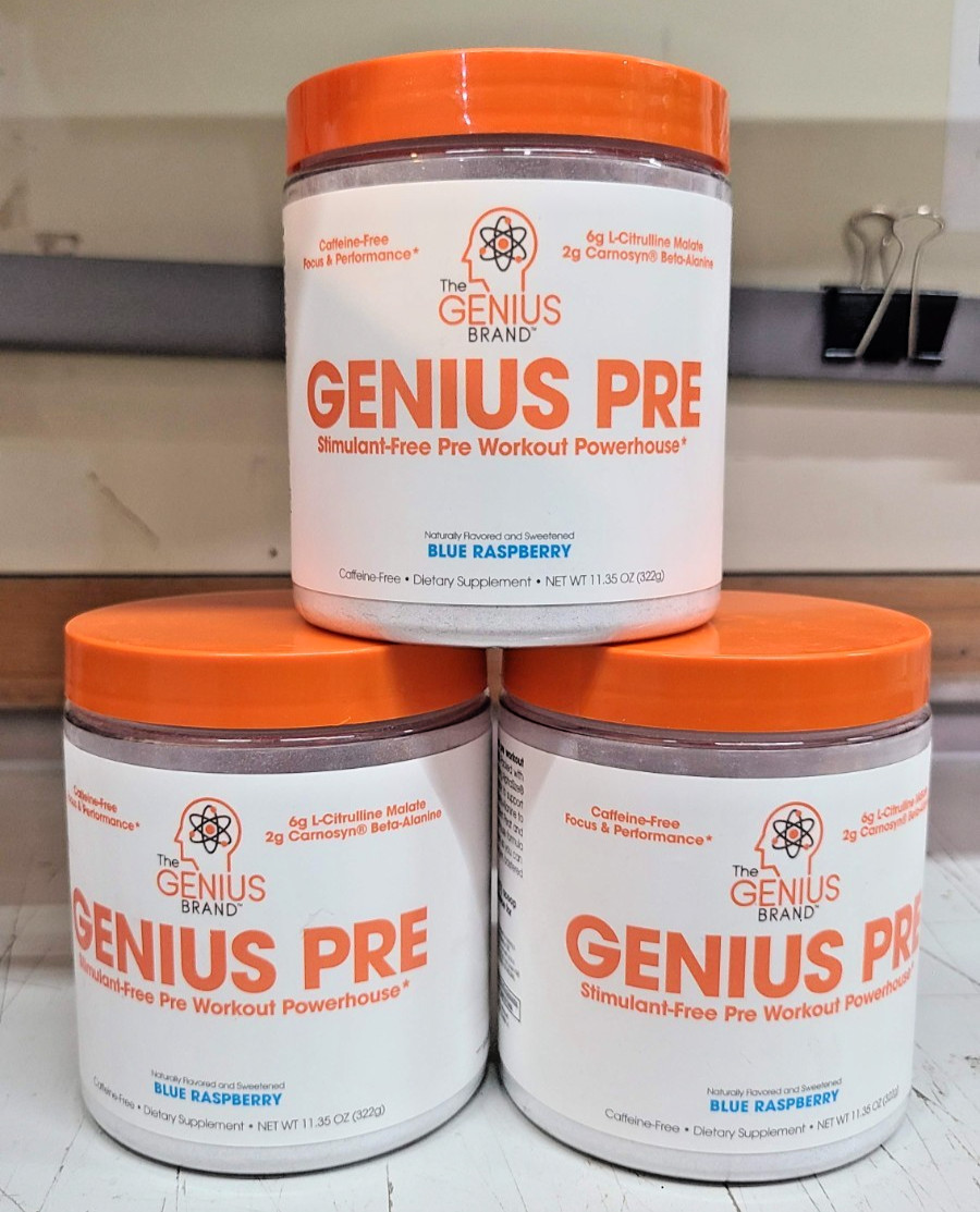 (3) The Genius Brand- Genius Pre - Pre Workout, Blue Rasberry 11.35oz EXP 06/26