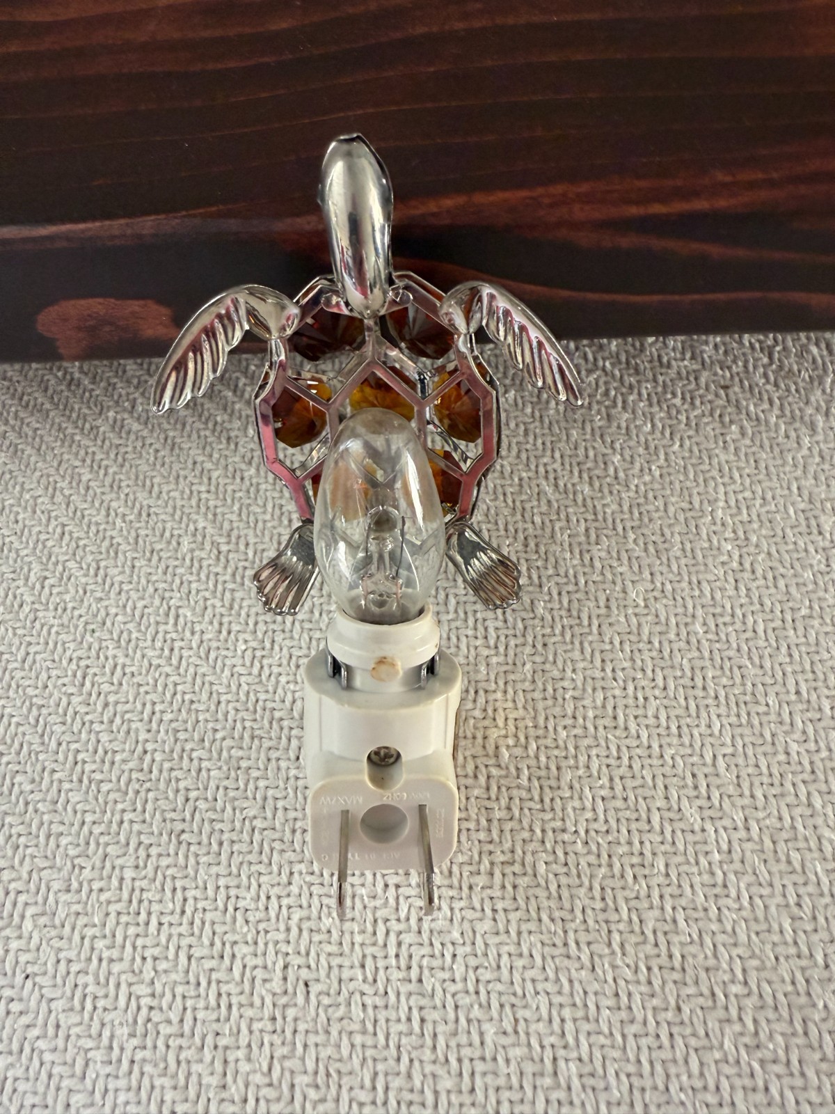 Sea Turtle Night Light Silvertone with Seven Amber Colored Crystals