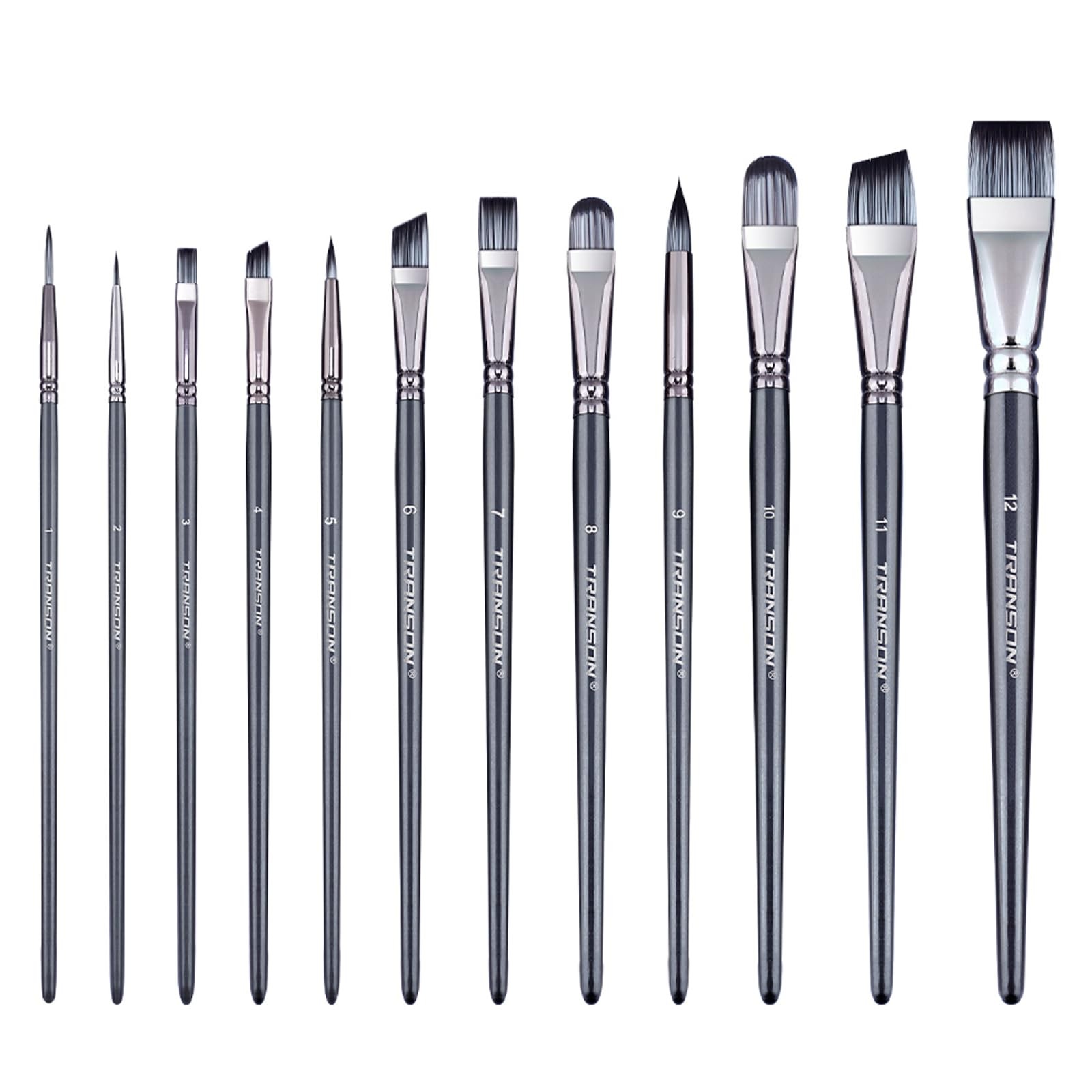 Transon Artist Paint Brush Set of 12 for Watercolor Acrylic Gouache Oil and
