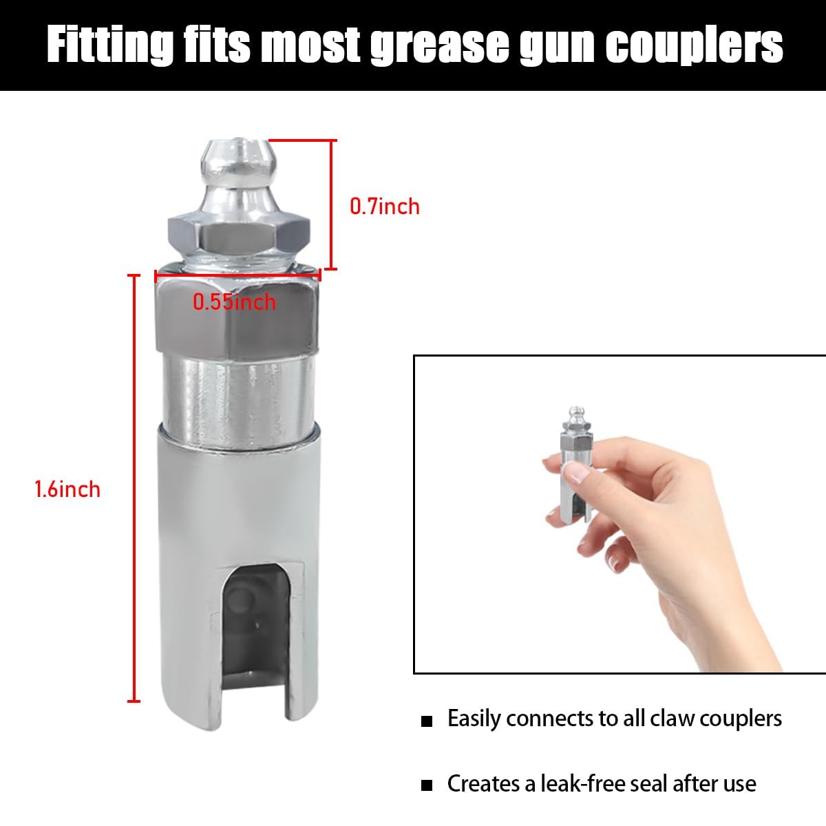 Grease Gun Coupler with 1/8 inch NPT Threads, Push on Slotted Right Angle 90