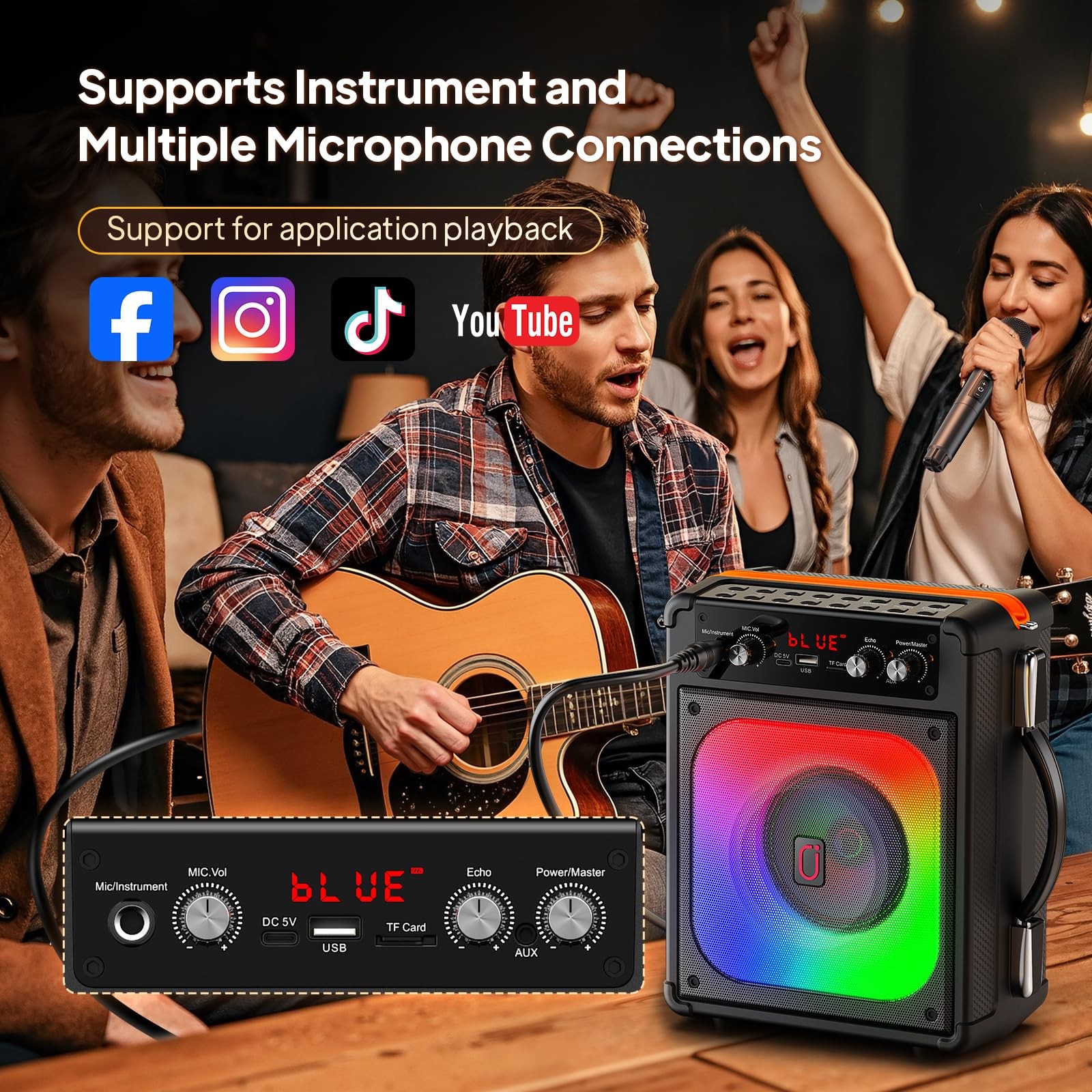 Karaoke Machine, Portable Bluetooth Speaker with 2 Wireless Microphones for A...