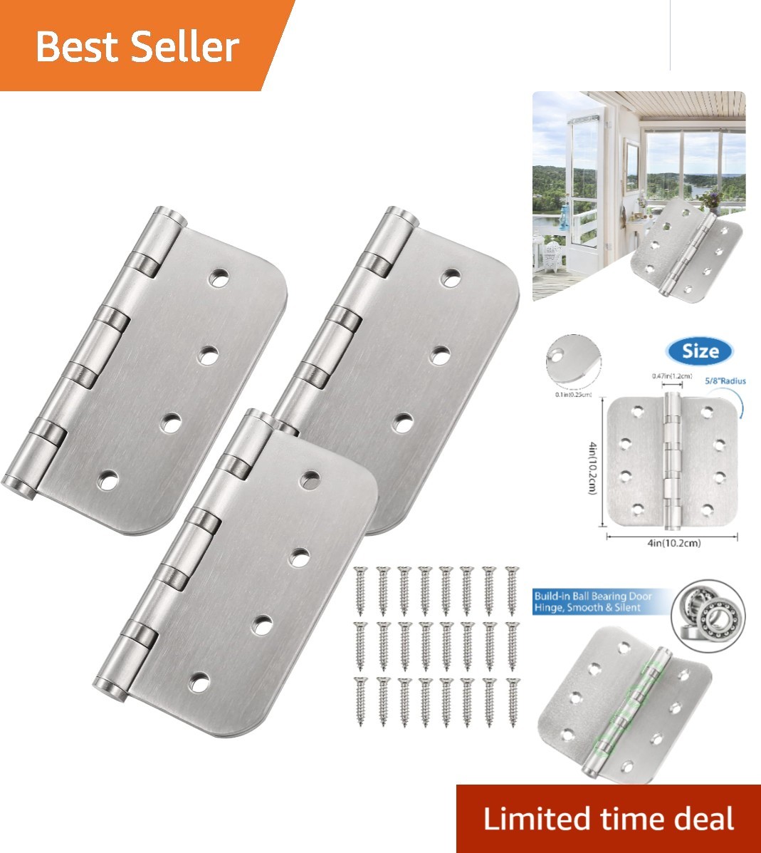 Commercial Grade 4 x 4 Inch Satin Stainless Steel Door Hinges with Smooth Action