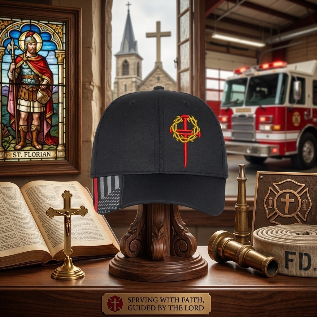 Christian Hats for Men and Women Red Line Jesus Cross with Crown of Thorns