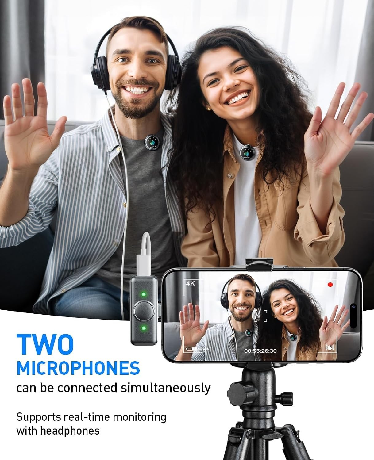 Magnetic Wireless Lavalier Microphone for iPhone & Android with Noise Reduction