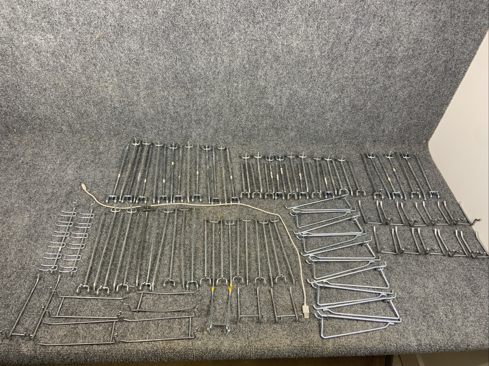 Lot of 92 Assorted Garage Storage Pegboard Hooks & Brackets 1/8"- 1/4”