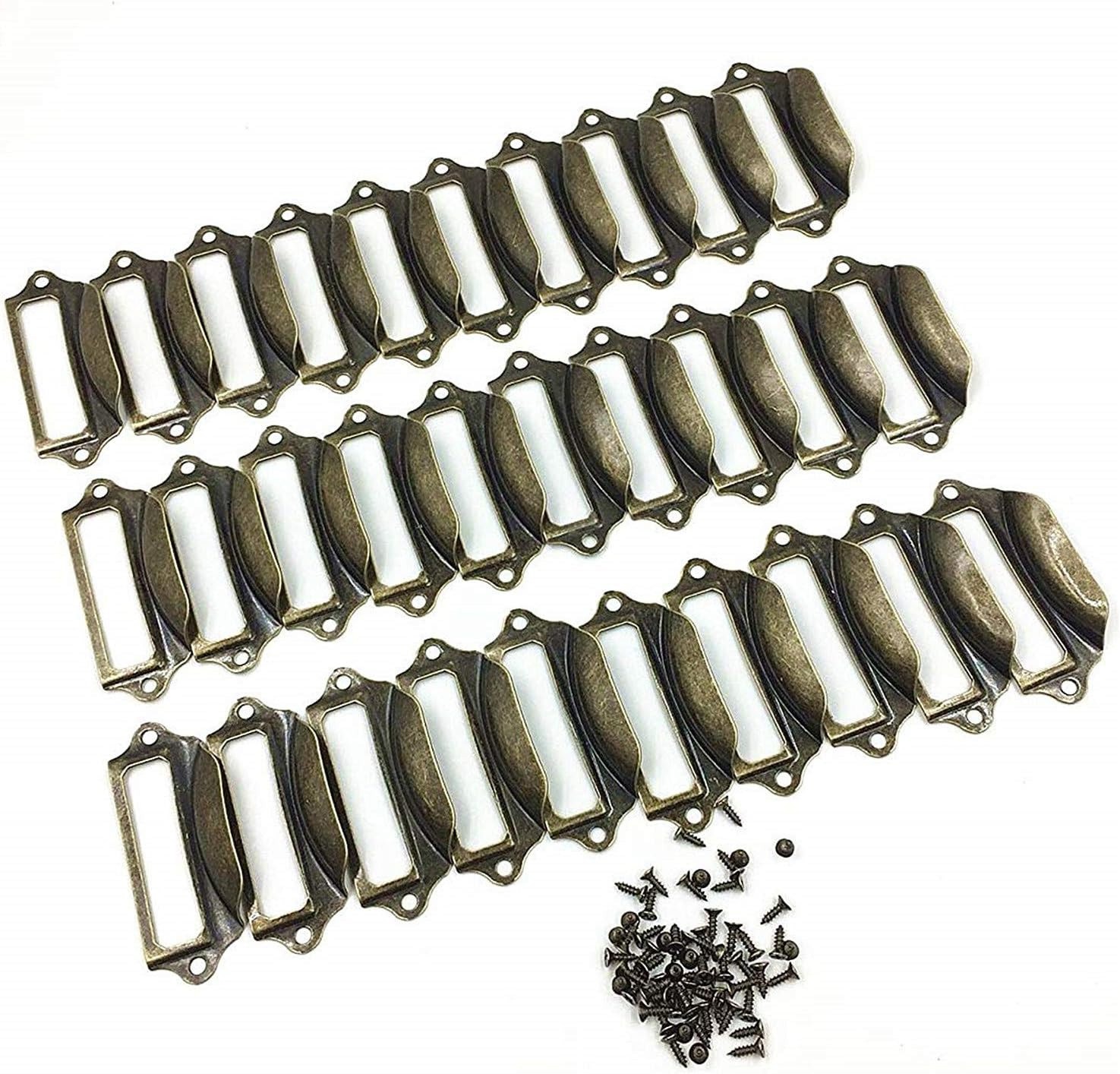 30 Pack Brass File Drawer Tag Frame Label Holder Pull Handle for Office Cabinet