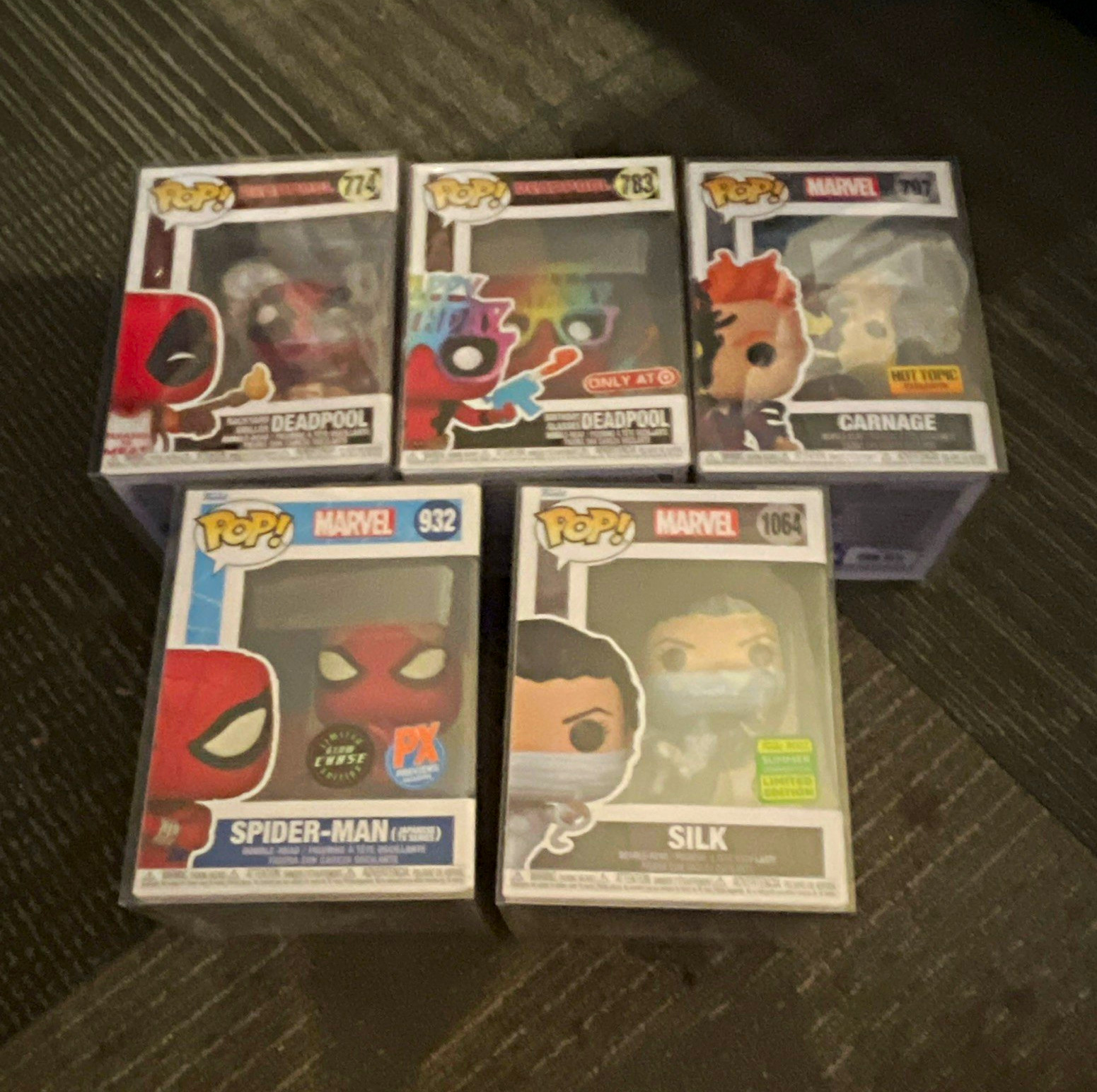 Funko POP! Marvel Vinyl Mixed Lot 5 Deadpool Carnage Spider-Man Silk Chase Excl